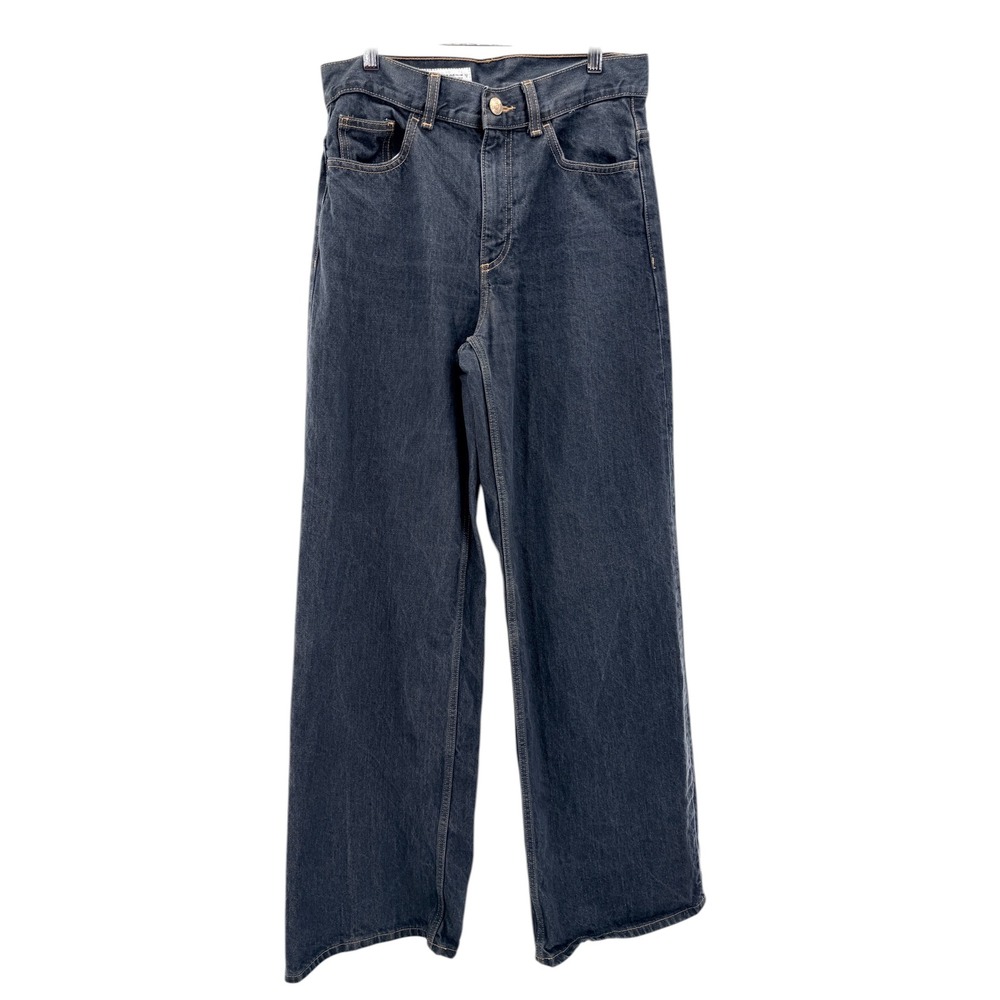 Zara Womens‎ High Rise Wide Leg Cinch Back Jeans Dark Wash Sz 6 Baggy Grunge